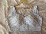 Hand Embroidered Silk Saree Blouse: Silver Zardosi Crop Top