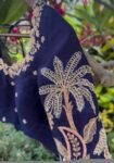 Blue Silk Hand Embroidered Blouse: Zardosi Maggam Work