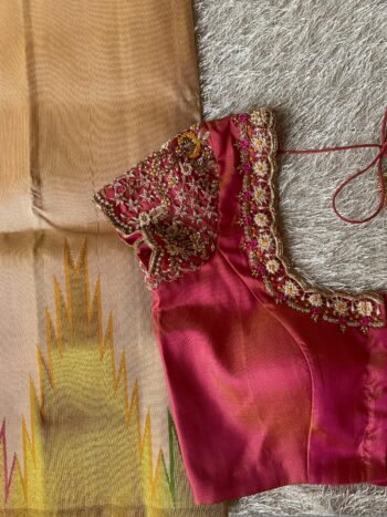 Hand Embroidered Zardosi Blouse: Red Raw Silk Maggam Blouse