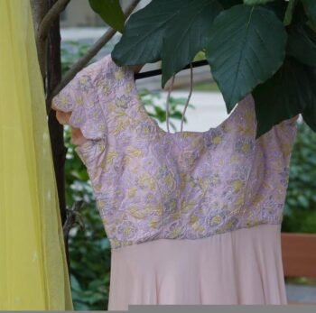 Peach Anarkali Kurta: Hand Embroidered Indian Dress with Dupatta