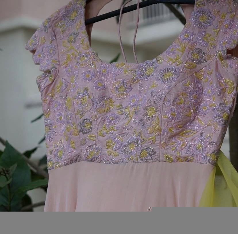 Peach Anarkali Kurta: Hand Embroidered Indian Dress with Dupatta