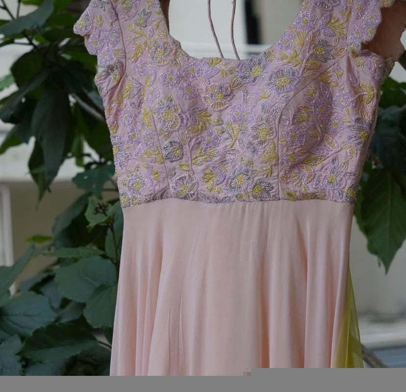 Peach Anarkali Kurta: Hand Embroidered Indian Dress with Dupatta