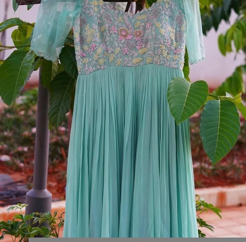 Blue Hand Embroidered Anarkali Suit with Dupatta