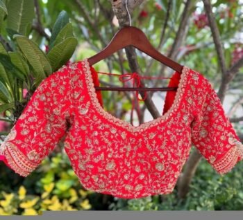 Red Zardosi Blouse: Hand Embroidered Silk Saree Blouse