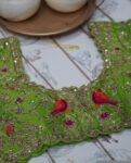 Green Silk Bridal Blouse: Hand Embroidered Zardosi Maggam Work