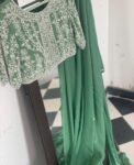 Pista Green Georgette Silk Saree: Hand Embroidered Blouse