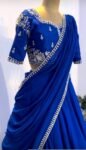 Royal Blue Lehenga Set: Embroidered Crop Top, Georgette Skirt & Dupatta