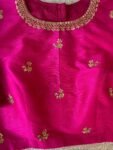 Hand Embroidered Pink Raw Silk Blouse: Zardosi Maggam Saree Top