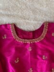 Hand Embroidered Pink Raw Silk Blouse: Zardosi Maggam Saree Top