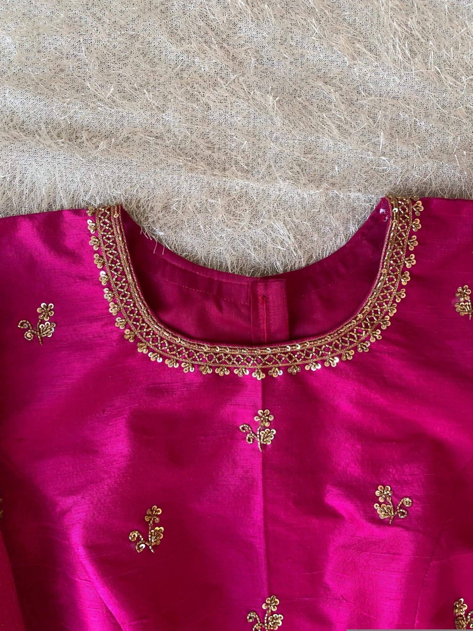 Hand Embroidered Pink Raw Silk Blouse: Zardosi Maggam Saree Top