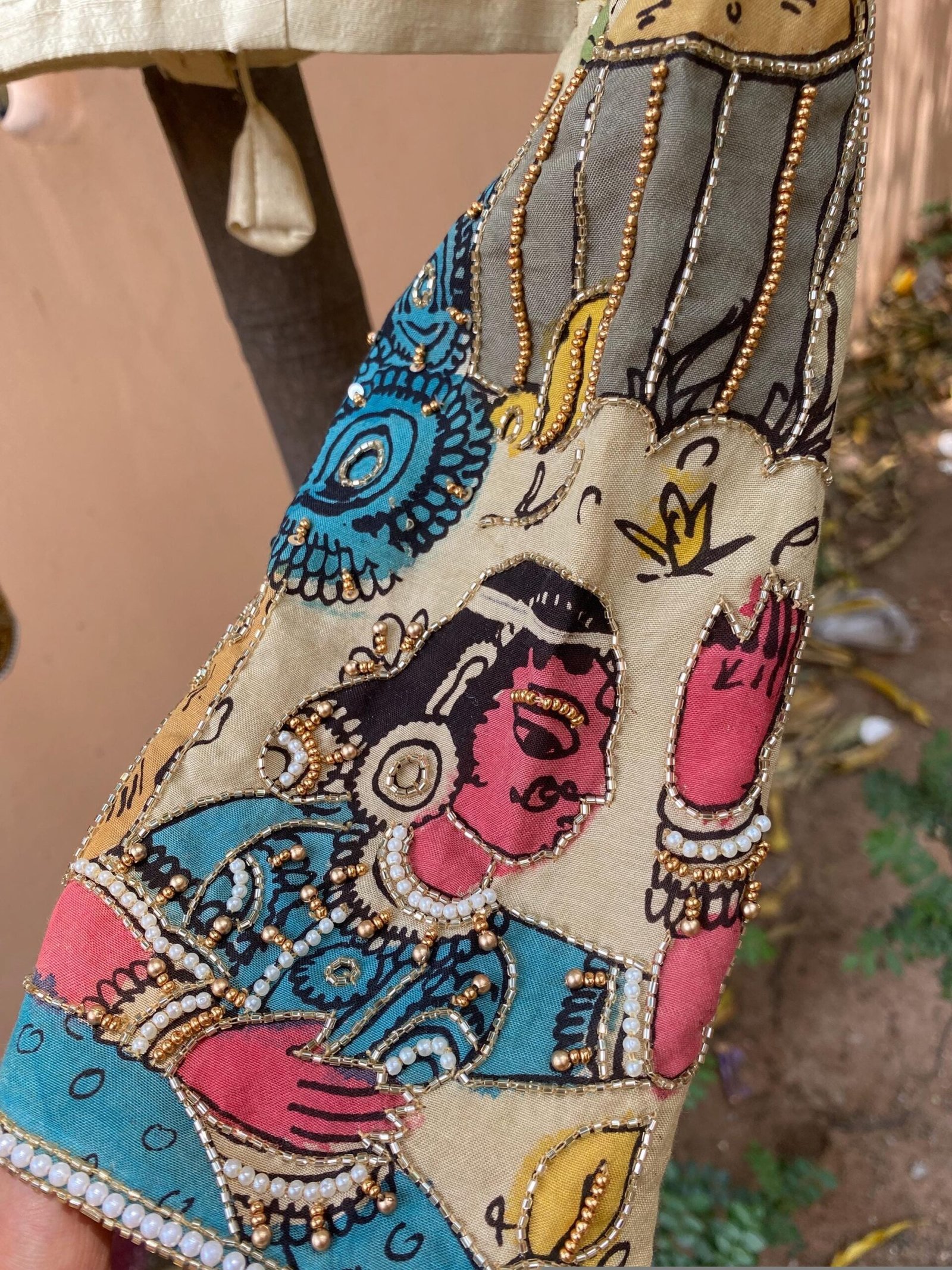Hand-Painted Kalamkari Silk Blouse: Embroidered Maggam Work