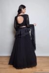 Hand Embroidered Black Lehenga Set: Silk Crop Top, Ruffle Dupatta