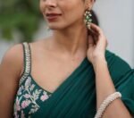Green Ruffle Saree: Hand-Embroidered Sleeveless Blouse, Modern Lehenga Sari