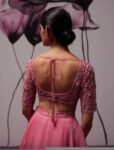 Pink Organza Lehenga Set: Hand Embroidered Indian Crop Top Skirt