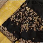 Hand Embroidered Zardosi Blouse: Black Raw Silk Saree Blouse