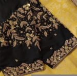 Hand Embroidered Zardosi Blouse: Black Raw Silk Saree Blouse