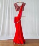Red Silk Saree with Hand-Embroidered Zardosi Blouse,red handwork saree,red saree,cocktail saree,maggam saree,wedding saree,saree with blouse