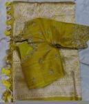 Pure Silk Hand Embroidered Saree Blouse: Yellow Zardosi Maggam Blouse,mehendi green blouse,plus size blouses,mix and match blouse,handwork
