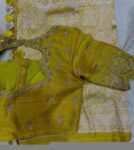 Pure Silk Hand Embroidered Saree Blouse: Yellow Zardosi Maggam Blouse,mehendi green blouse,plus size blouses,mix and match blouse,handwork