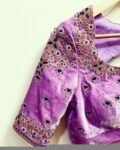 Lavender Velvet Saree Blouse: Hand Embroidered Zardosi Crop Top