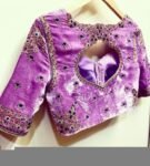 Lavender Velvet Saree Blouse: Hand Embroidered Zardosi Crop Top
