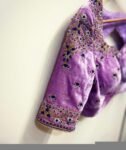 Lavender Velvet Saree Blouse: Hand Embroidered Zardosi Crop Top