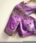 Lavender Velvet Saree Blouse: Hand Embroidered Zardosi Crop Top