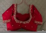 Red Silk Saree Blouse: Hand Embroidered Zardosi Maggam