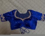 Blue Raw Silk Blouse: Hand Embroidered Zardosi Maggam Work