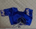 Blue Raw Silk Blouse: Hand Embroidered Zardosi Maggam Work