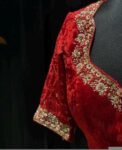 Red Velvet Saree Blouse: Hand Embroidered Zardosi Maggam Blouse