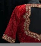 Red Velvet Saree Blouse: Hand Embroidered Zardosi Maggam Blouse