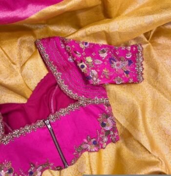 Hand Embroidered Silk Blouse: Pink Zardosi Maggam Work