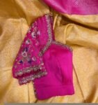 Hand Embroidered Silk Blouse: Pink Zardosi Maggam Work