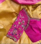 Hand Embroidered Silk Blouse: Pink Zardosi Maggam Work