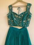 Green Lehenga Set: Hand Embroidered Silk Crop Top Skirt, blue lehenga set, cape lehenga set,teens lehenga,wedding lehenga,green hand work bl