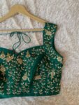 Hand Embroidered Green Silk Blouse: Zardosi Maggam Work