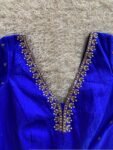 Royal Blue Silk Saree Blouse: Hand Embroidered Zardosi Maggam, Full Sleeve