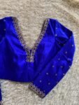 Royal Blue Silk Saree Blouse: Hand Embroidered Zardosi Maggam, Full Sleeve