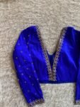 Royal Blue Silk Saree Blouse: Hand Embroidered Zardosi Maggam, Full Sleeve