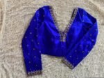 Royal Blue Silk Saree Blouse: Hand Embroidered Zardosi Maggam, Full Sleeve