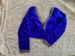 Royal Blue Silk Saree Blouse: Hand Embroidered Zardosi Maggam, Full Sleeve