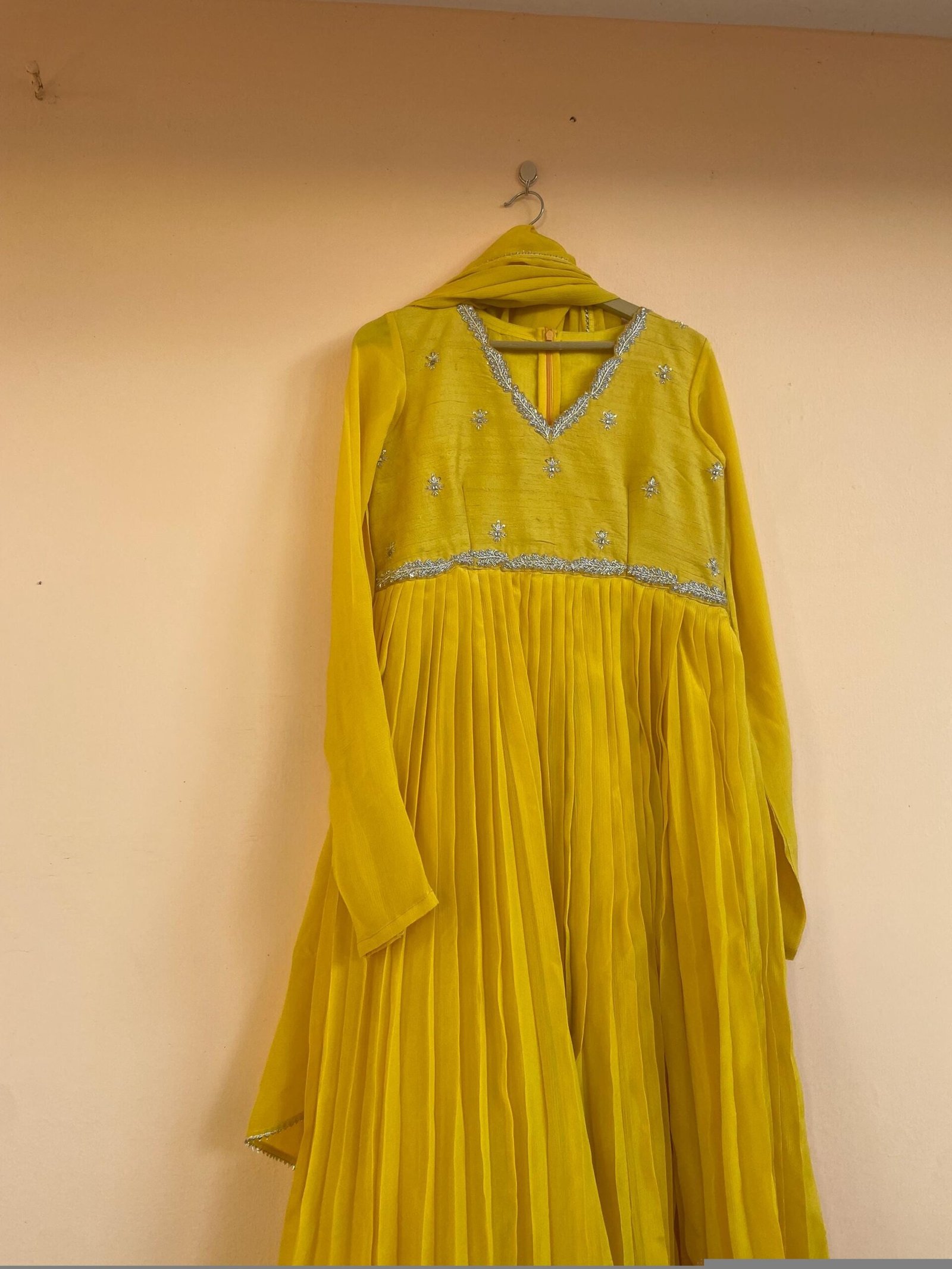 Yellow Anarkali Suit: Hand Embroidered Zardosi Indian Dress