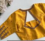 Pure Silk Hand Embroidered Blouse: Yellow Zardosi Maggam Saree Top