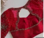 Red Silk Saree Blouse: Hand Embroidered Zardosi Maggam Work