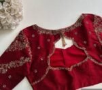 Red Silk Saree Blouse: Hand Embroidered Zardosi Maggam Blouse