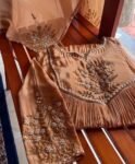 Hand Embroidered Anarkali Dress: Beige Orange Indian Suit with Dupatta,anarkali kurta with dupatta,plus size kurta indian,orange kurta set