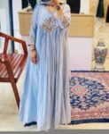 Hand Embroidered Anarkali Dress: Ice Blue Indian Suit with Dupatta