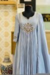Hand Embroidered Anarkali Dress: Ice Blue Indian Suit with Dupatta