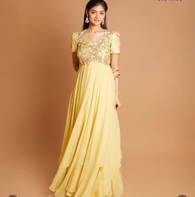 Yellow Anarkali Suit: Hand Embroidered Indian Dress, yellow suit,haldi outfit,yellow Anarkali dress,Indian dresses,plus size dress usa,kurta